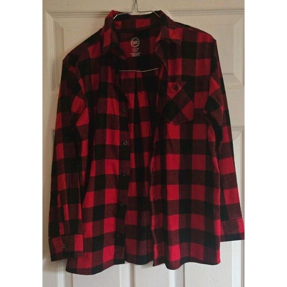 Wonder Nation Boys Large 10-12 Husky Plaid Flannel Shirt Red Black Button Down - Picture 5 of 8